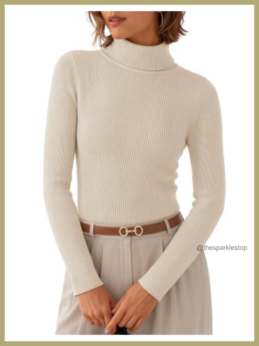 Women's Long Sleeve Turtleneck Ribbed Knit Pullover Sweater Slim Fit